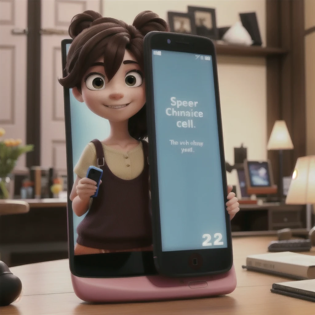 Character holding a cell phone with the screen facing the screen in png