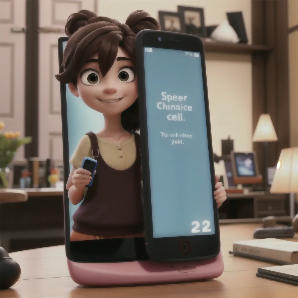 Character holding a cell phone with the screen facing the screen in png
