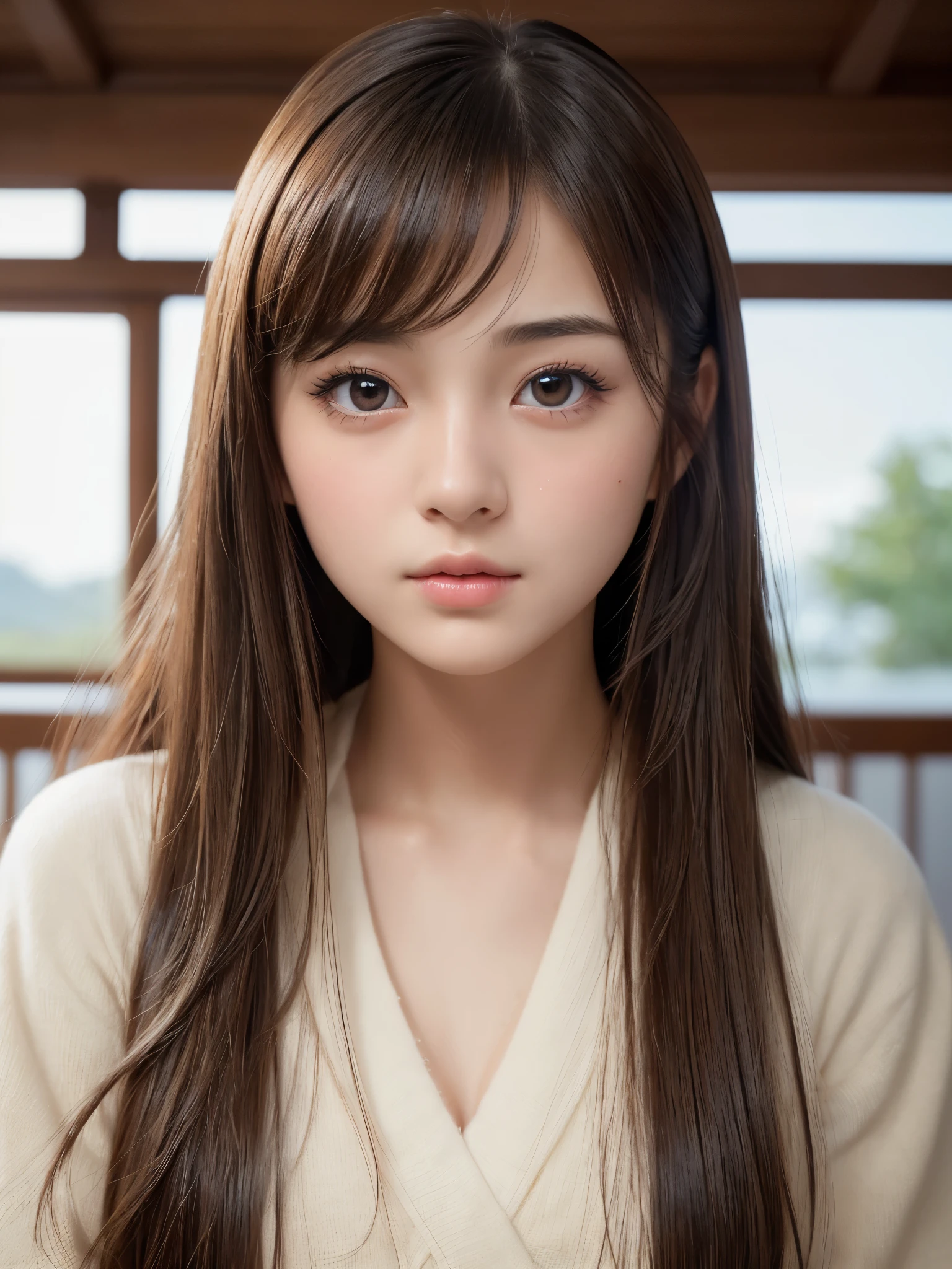 (Best-quality, Masterpiece, Ultra-High-Resolution, (Photorealistic:1.4), Raw Photo, depth of field, professional lighting, perfect anatomy, extremely details), 1girl, 13-years-old, the most famous Japanese idol, portrait, (extremely cute face like the most popular Japanese idol, (extremely cute and extremely realistic big-eyes), extremely cute hair), extremely cute long-eyelashes, extremely cute lips, (((extremely beautiful and extremely realistic skins):1.3)), ((completely-drunk):1.3)