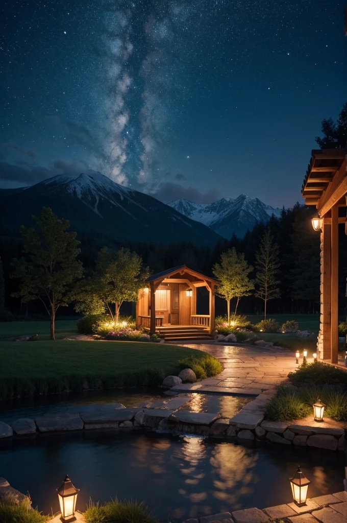 Create a romantic landscape at night