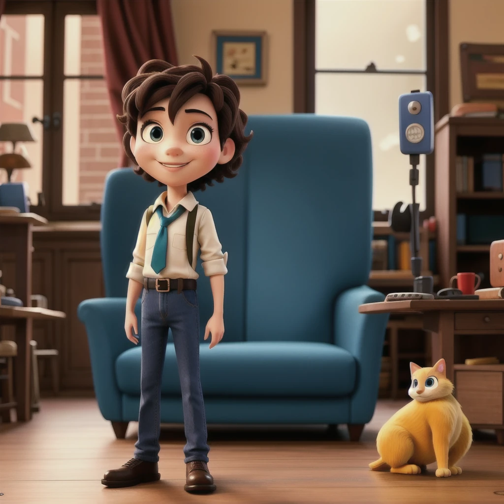 Disney style character showing cell phone