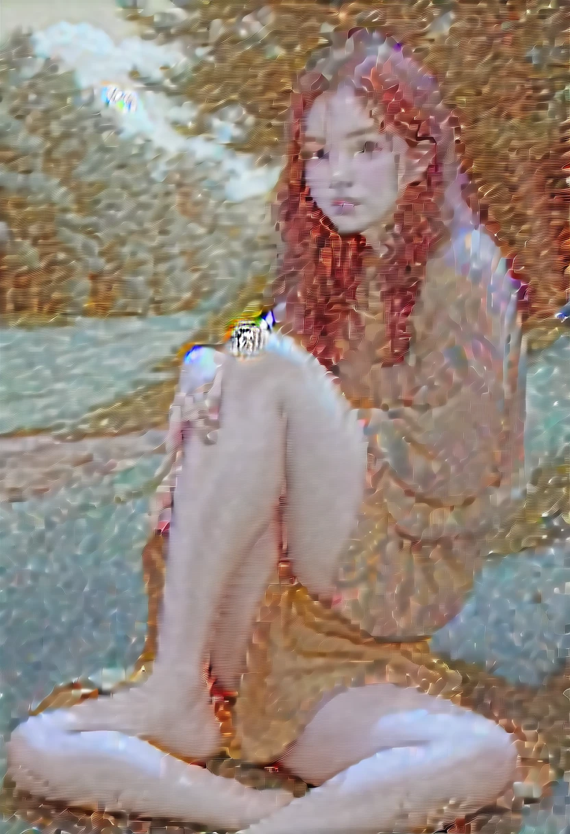 Woman sitting in a landscape showing her toenails and hands