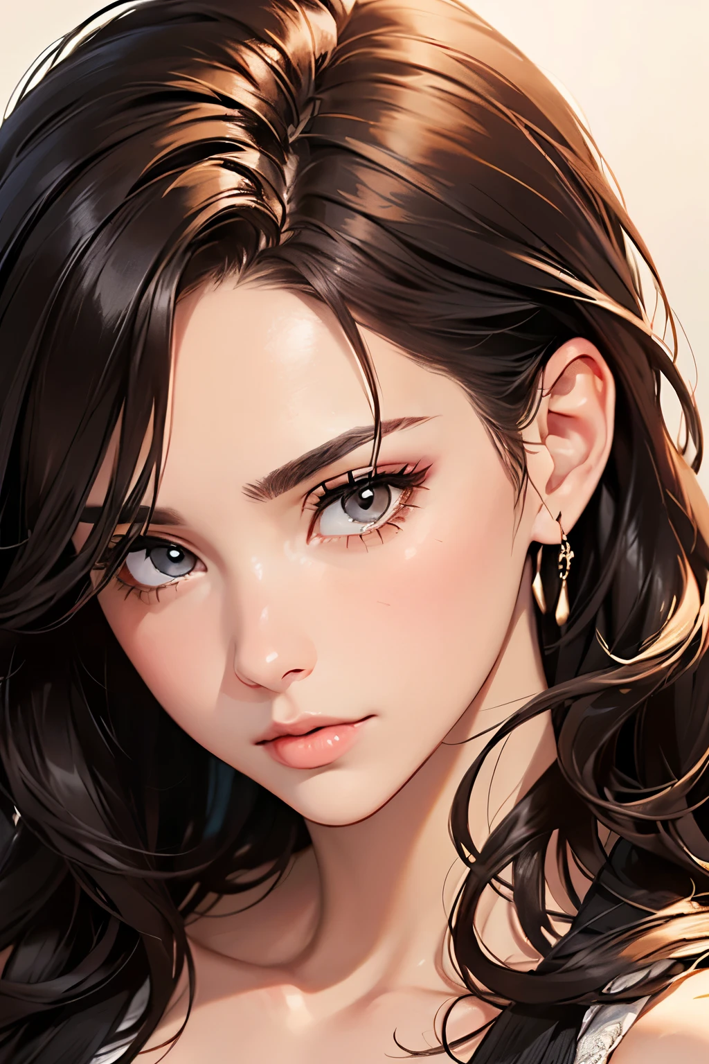 Highest quality、High resolution、Detailed Background、(Beautiful face in every detail:1.4)、Anatomically correct、(Detailed facial expressions)、(fine grain:1.2)、Beautiful Madame in her 40s、(Highly detailed face:1.4)、Stroking hair back、Brown Hair、Long Hair、Wavy Hairstyle、well-groomed eyebrows,eye make up、Lip Makeup、A relaxed, adult atmosphere
