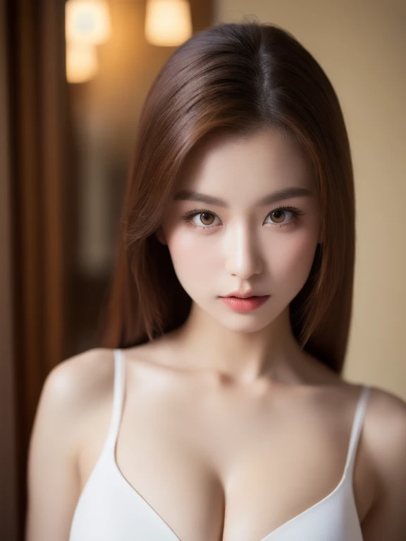 (realistic、masterpiece、Best Quality、8K、highres、high resolution:1.3)、1 girl、 Huge breasts、white bikini、pale white skin、looking at viewers、super fine face and eyes、long hair、indoor、 upper body、