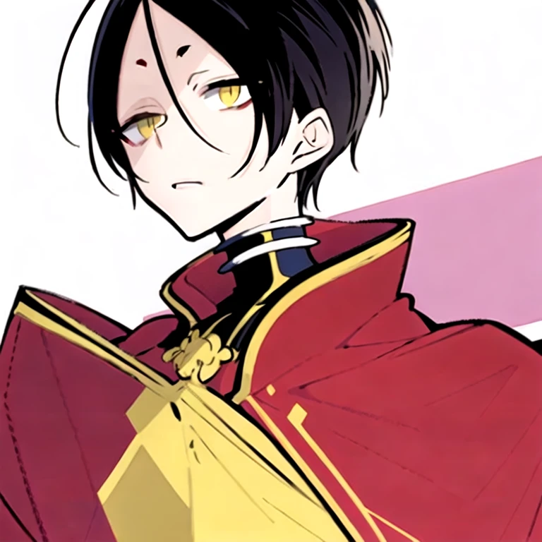 (masterpiece, best quality:1.2), hui xiyi,1boy,hair between eyes,looking at viewer,sash,short hair,solo,yellow eyes,rekkyo sensen,forehead,short eyebrow