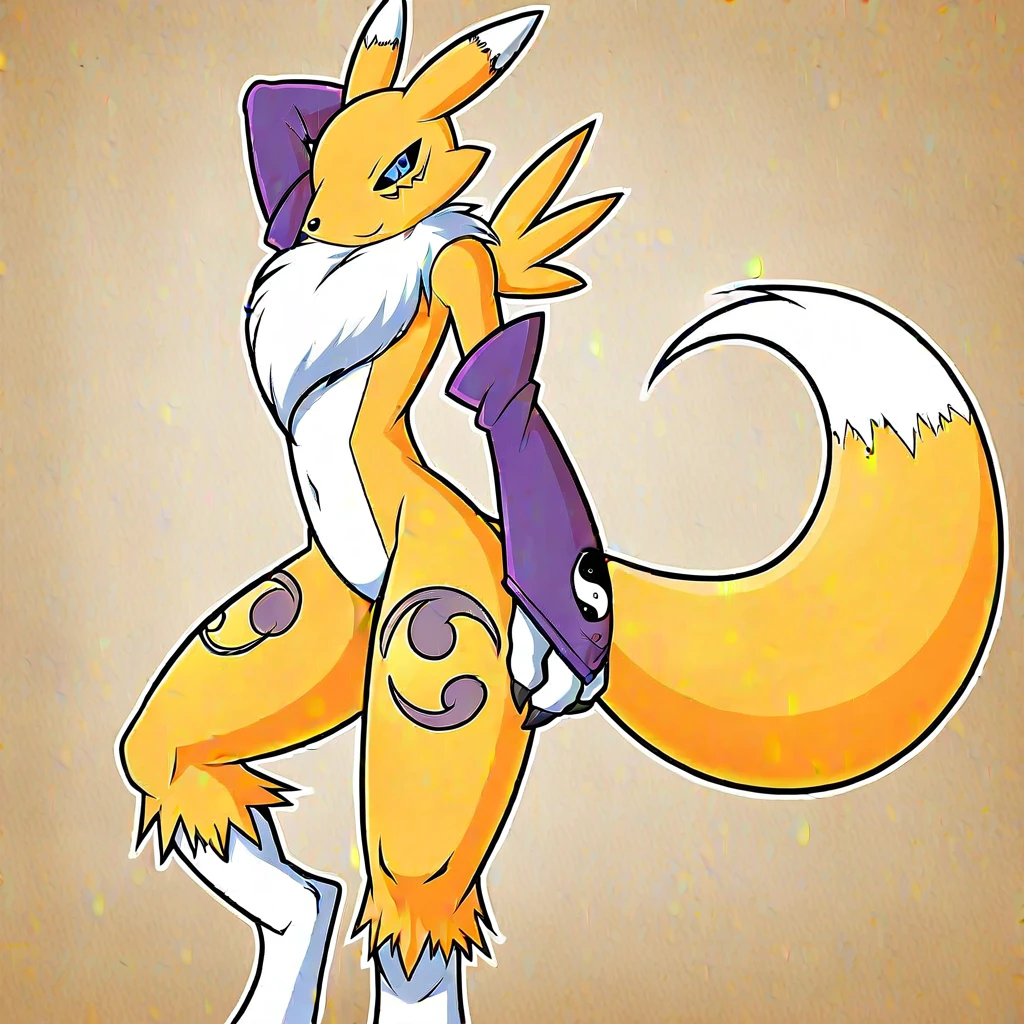 furry, zPDXL2, ((masterpiece)), best quality, 1girl, solo, (anthro, fox, Digimon), standing, (anime details:1.25, detailed background), (dancing:1.6), Renamon