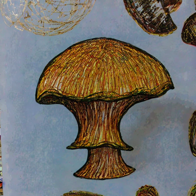 (masterpiece, best quality: 1.2), drawing of a mushroom, drawn on paper, great natural sunlight, in high quality, intricate, 4K, HD.   ((in ZhaiaStyle style))
