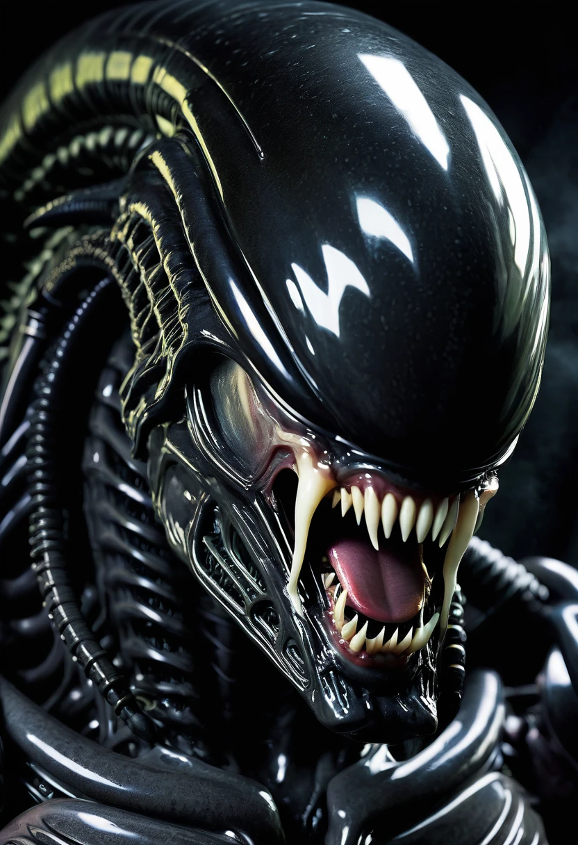 (((Very close up (((Predator fusion Xenomorph Alien the eighth passenger))),(((black color))),///Predator Mouth))),surreal and cinematographic images Color Splash images))),(((Front Images))),(((dreadlocks)))