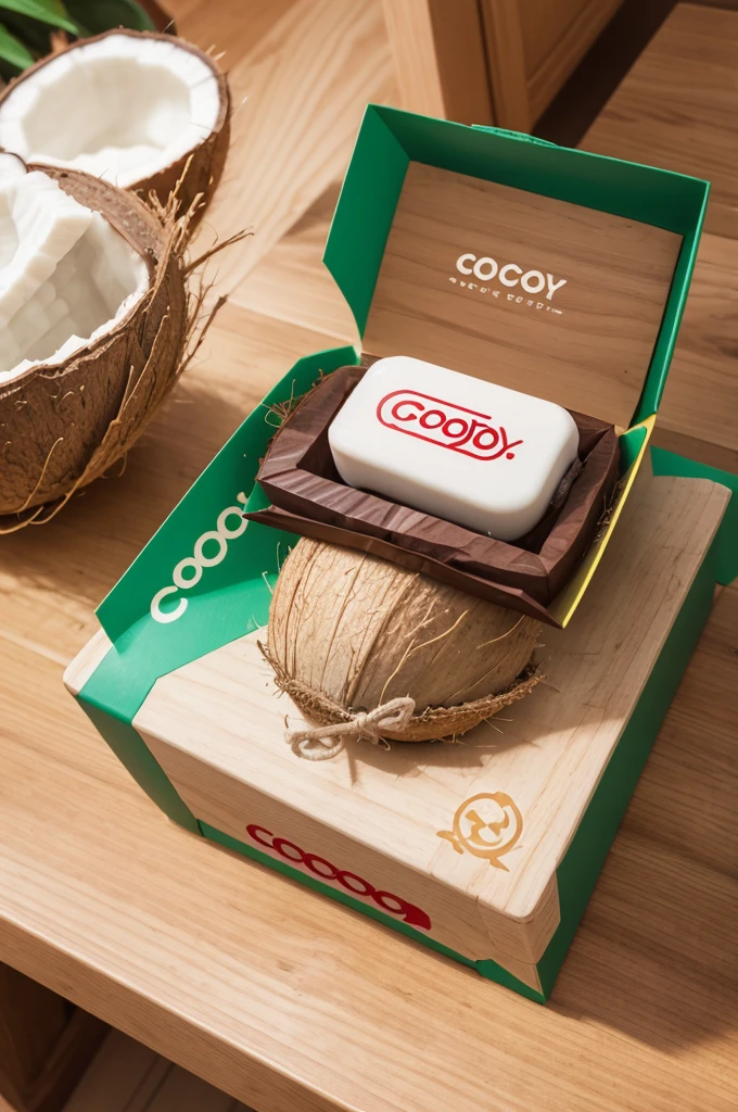 Make a coconut candy box with my company logo "cocojoy"