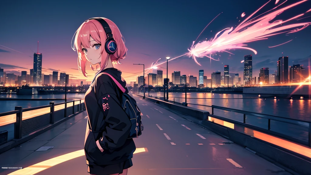 Woman wearing headphones, Anime Style 4 k, anime wallpaper 4k, anime wallpaper 4k, 4k anime wallpaper, anime art wallpaper 4k, anime art wallpaper 4k, Anime Style. 8K, Anime atmosphere, , Ultra HD Anime Wallpaper, Anime Art Wallpaper 8K, Anime Background,summer,City,landscape、far away、music、noon