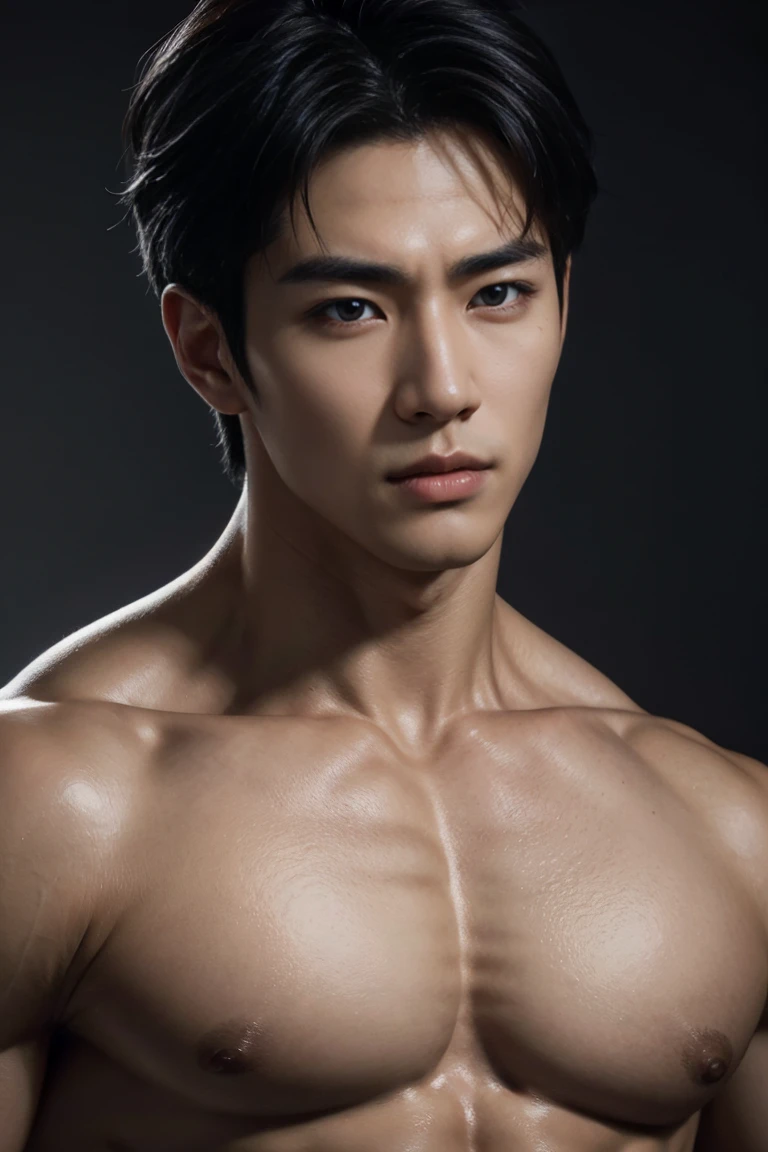 intricate detailed portrait of a handsome Korean man, muscular six pack abs, half black snake body, Greek mythology background, beautiful detailed eyes, beautiful detailed lips, extremely detailed face, long eyelashes, chiseled jawline, striking pose, dramatic lighting, cinematic, epic, award-winning digital art, photorealistic, 8k, best quality, highly detailed, hyper realistic