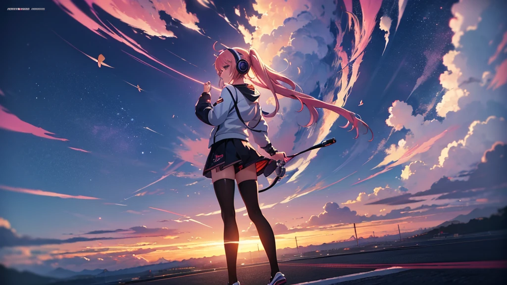 Woman wearing headphones, Anime Style 4 k, anime wallpaper 4k, anime wallpaper 4k, 4k anime wallpaper, anime art wallpaper 4k, anime art wallpaper 4k, Anime Style. 8K, Anime atmosphere, , Ultra HD Anime Wallpaper, Anime Art Wallpaper 8K, Anime Background,summer,landscape、far away、music