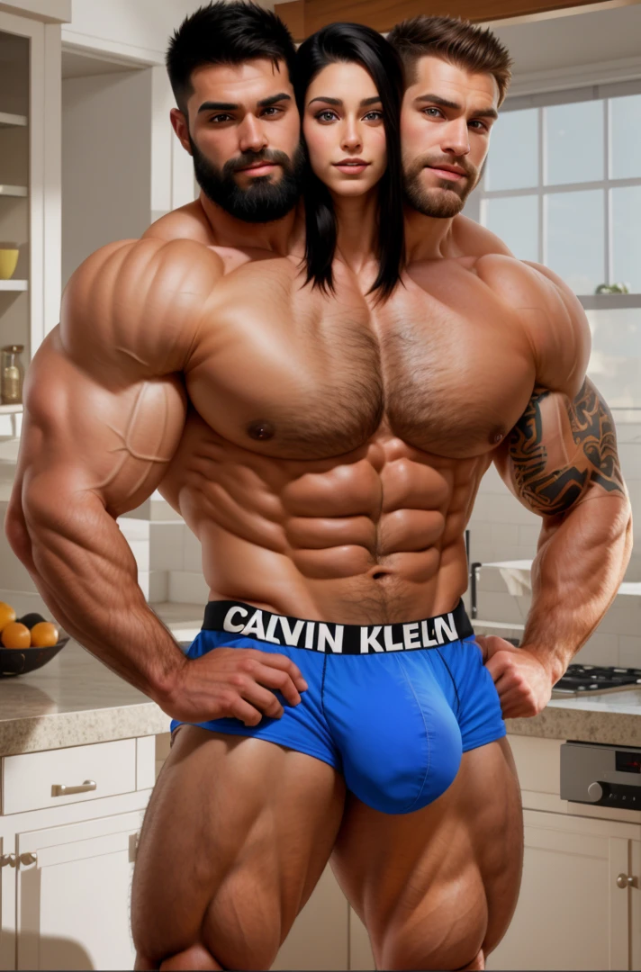 Beautiful girl standing in the kitchen, agitate, Woman, female, Womanly, cute female face, feminine characteristics, good eyes, wearing boxer, Calvin Klein underwear, jeans, man chest, hairy arms, Big Butt, muscular hunk, undercut haircut, muscled hunk, big Bulge, inflated handsome man, inflated body, reflex in the mirror, fitness, well builded, good abs, six pack, giant lump, large lump, big package, bump enhancer, muscular!!, bodybuilder, grated, bearded, muscular arms, bodybuilder, muscular thighs, hirsute and muscular, muscled body, good hands, Good legs, muscular and attractive, Super amateur and cool, muscular!!!, absurdly muscular physique, Quite muscular, muscular!, muscular gigachad, extremely muscular, Muscle man y atractivo, With a lumberjack's beard, hipster, hirsute and muscular, muscular characters, exaggerated muscle physique, Muscle man, very fond, sexy, muscled body, Super buff y cool, extremely muscular, big muscles, bodybuilder, big muscles