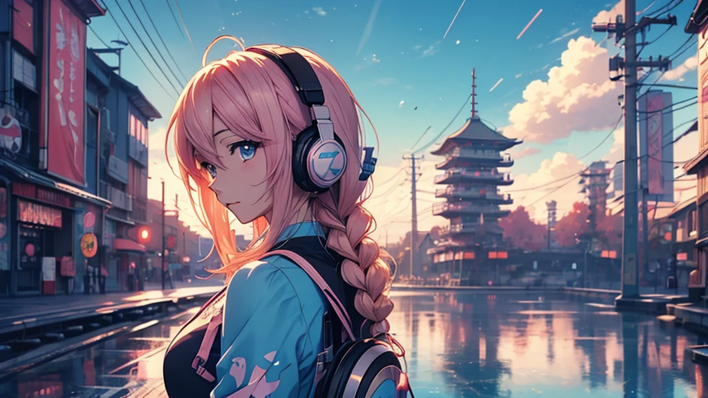Woman wearing headphones, Anime Style 4 k, anime wallpaper 4k, anime wallpaper 4k, 4k anime wallpaper, anime art wallpaper 4k, anime art wallpaper 4k, Anime Style. 8K, Anime atmosphere, , Ultra HD Anime Wallpaper, Anime Art Wallpaper 8K, Anime Background,landscape、far away、music