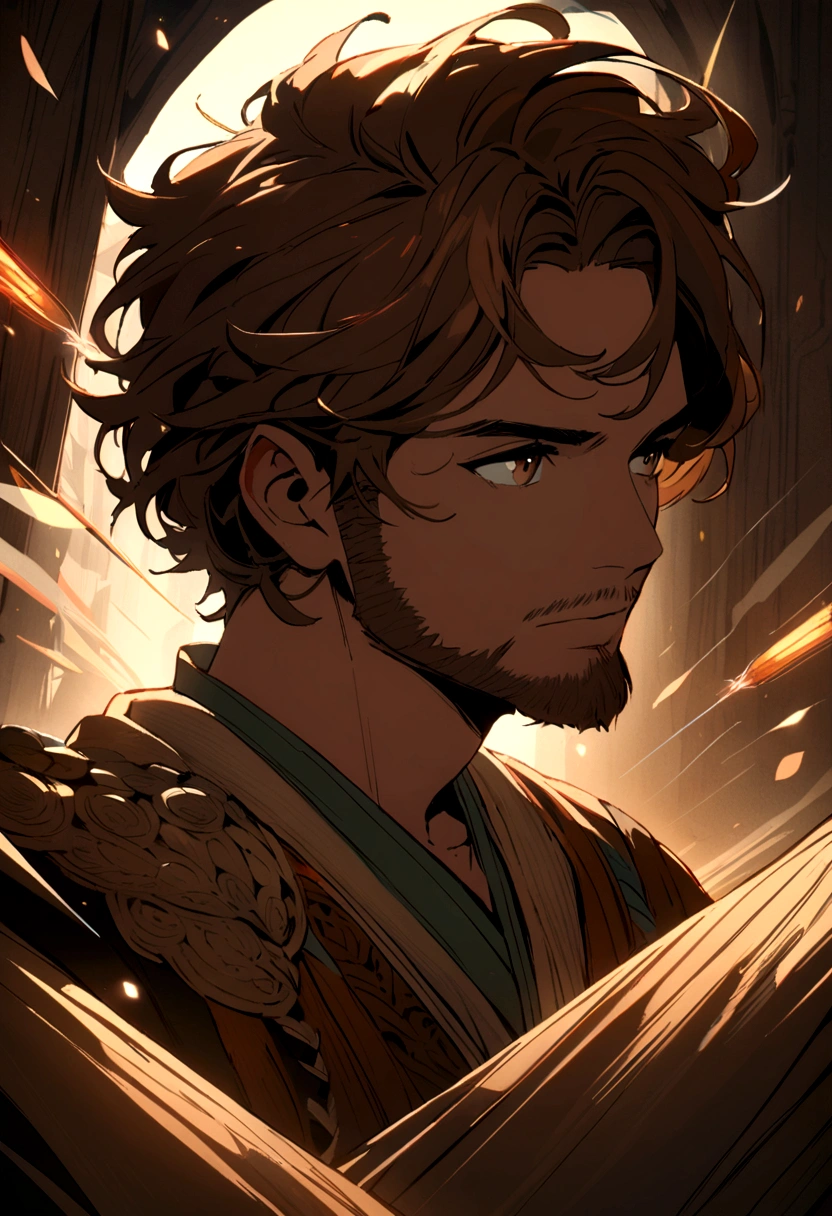young guy with medium brown beard and medium brown hair reflecting projectiles