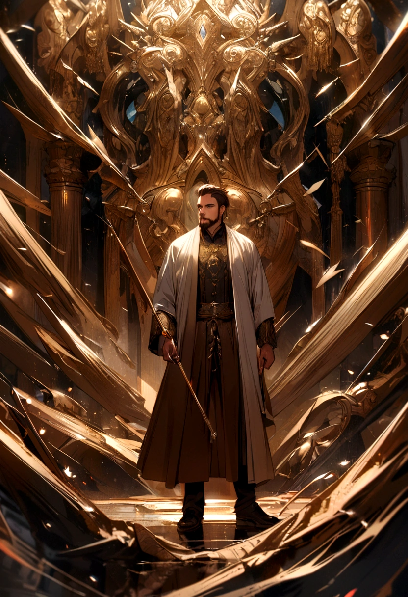 young guy with medium brown beard and medium brown hair reflecting projectiles