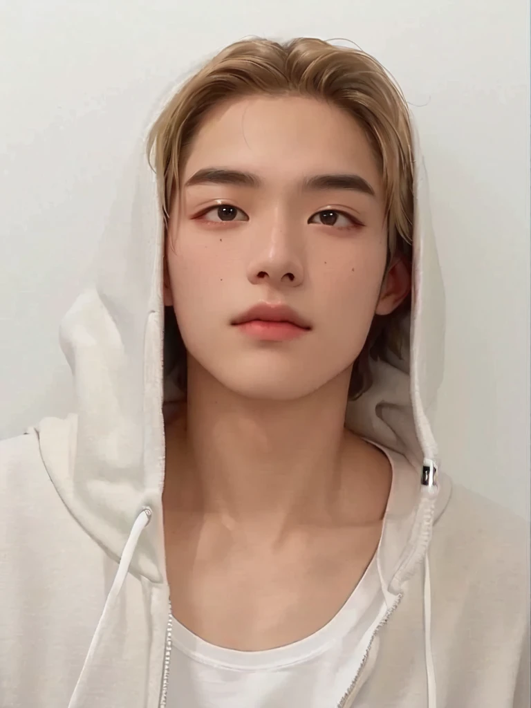 a close-up of a person wearing a hooded sweatshirt and a white shirt, hyung tae, all from the group nct, adorable and pale korean face, taken at the beginning of 2020, Hong Jun Hyung, Tae June Kim, jung jaehyun, xqc, Kim Doyoung, young pale angel, 1 7 year old boy, lean face, hyung tae kim
