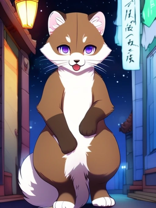 Civet cat, **********, cute, (alone), (((Has brown and white fur))), Big purple eyes, Blushing, smile, Open your mouth, walking, night, Ancient Asian cities, bright street lights, Blue and black slate road, Empty Streets, Starry Sky, Shadow, Detailed facial depiction, ((Accurate hand drawing)), レンブラントの光とShadow, Ultra-fine，Completely naked，Naked，Naked，Sleep on your back，Spread your legs and point your crotch，lift both legs up，Embarrassing，Embarrassing表情，Small dick，anus，