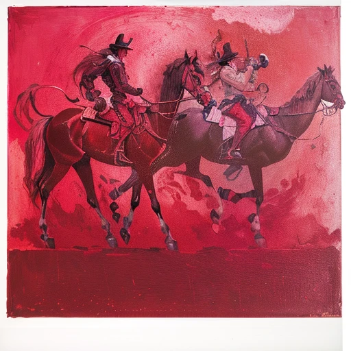 painting of a horse and a man with a clock on a red background, wangechi mutu, dusk, by Julian Schnabel, andi rusu, evening at dusk, bekskinski, helene frankenthaler, at dusk, inspired by João Artur da Silva, in style of francis bacon, by Sidney Nolan
