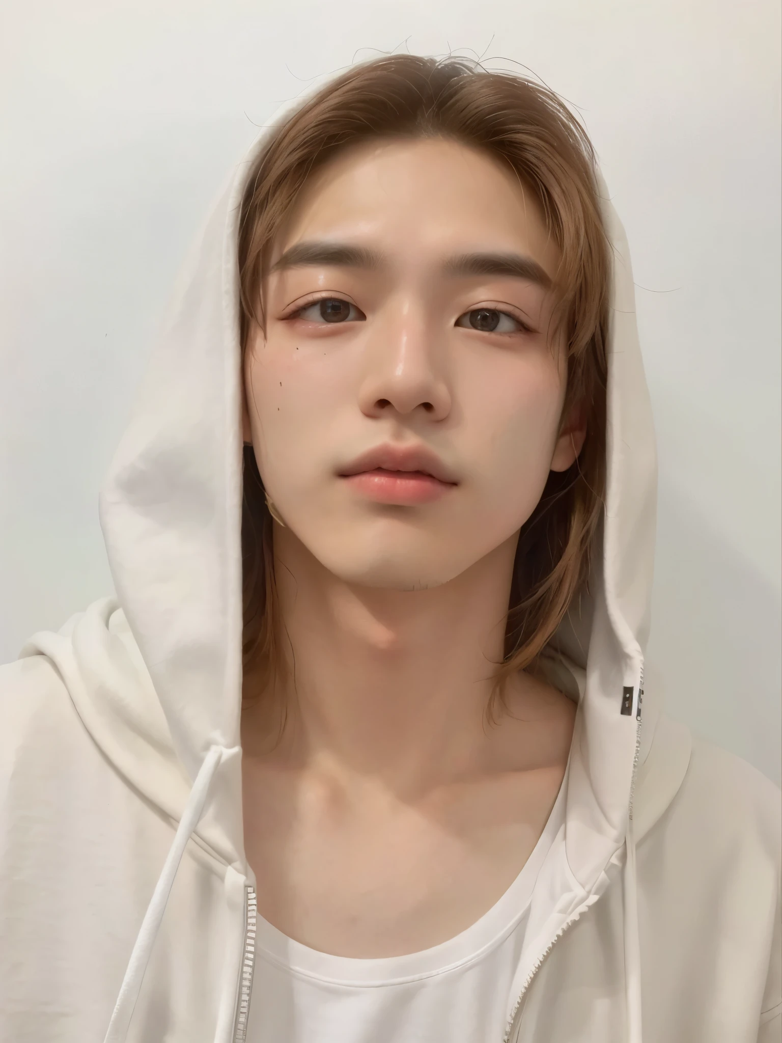 a close-up of a person wearing a hooded sweatshirt and a white shirt, hyung tae, all from the group nct, adorable and pale korean face, taken at the beginning of 2020, Hong Jun Hyung, Tae June Kim, jung jaehyun, xqc, Kim Doyoung, young pale angel, 1 7 year old boy, lean face, hyung tae kim