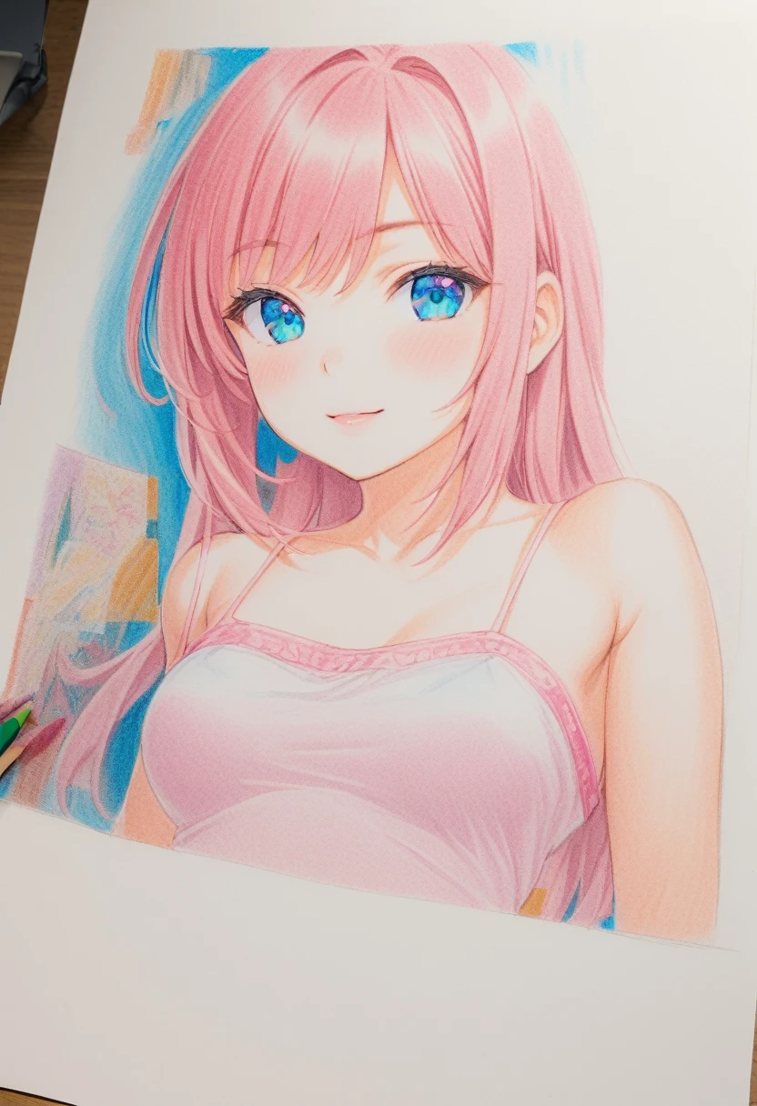 female,short camisole,white,Art,ad,colour pencil drawing,draft drawing