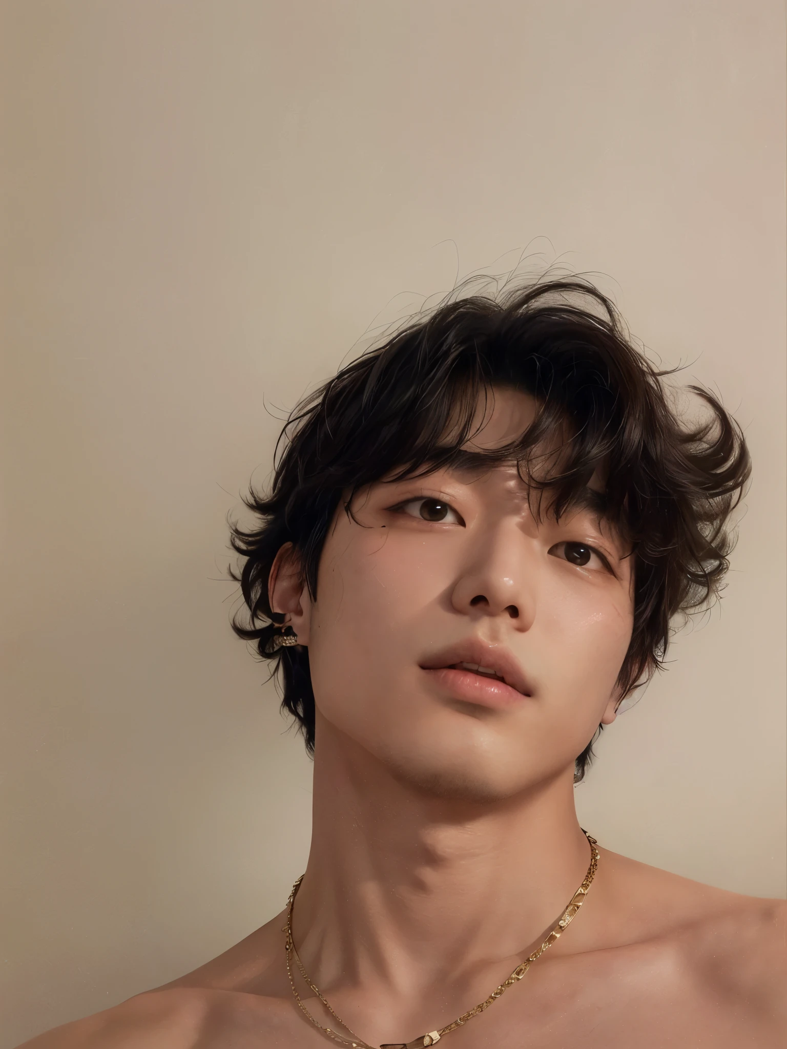 there is a man with a collar around his neck and a shirtless shirt, hyung tae, Tae June Kim, taken at the beginning of 2020, hyung tae kim, he has short, curly brown hair, Hong Jun Hyung, Jimin\the right eyelid is swollen, profile image, hyung-tae kim, hyung-tae kim, Jinyoung Shin, steven jung