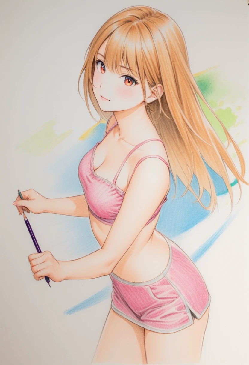 female,short camisole,white,Art,ad,colour pencil drawing,draft drawing