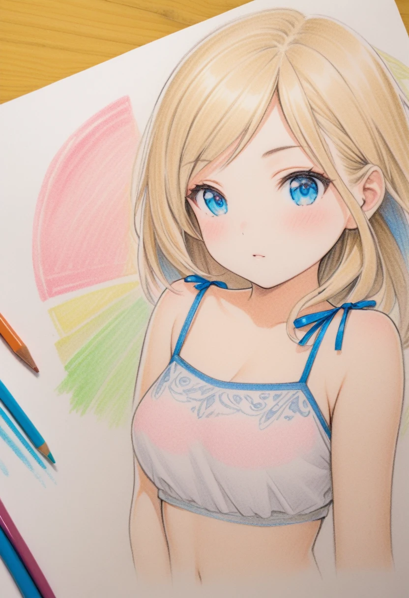 female,short camisole,white,Art,ad,colour pencil drawing,draft drawing