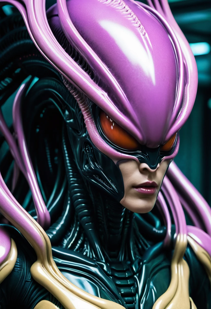 (((Very close up (((Xenomorph Alien the eighth passenger fusion Majin Buu))),((Surreal and cinematic images))),(((Color Splash Images))),(((Front Images))),(((dreadlocks)))