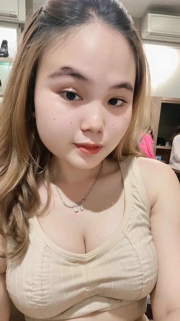 a cute girl with highly detailed eyes and face, realistic face, long brunette hair with bangs, medium chest, small waist, beautiful thighs, lace tank top, shorts jeans, whole body portrait, (best quality,4k,8k,highres,masterpiece:1.2),ultra-detailed,(realistic,photorealistic,photo-realistic:1.37), photography, cinematic lighting, warm colors, intricate details, dynamic pose