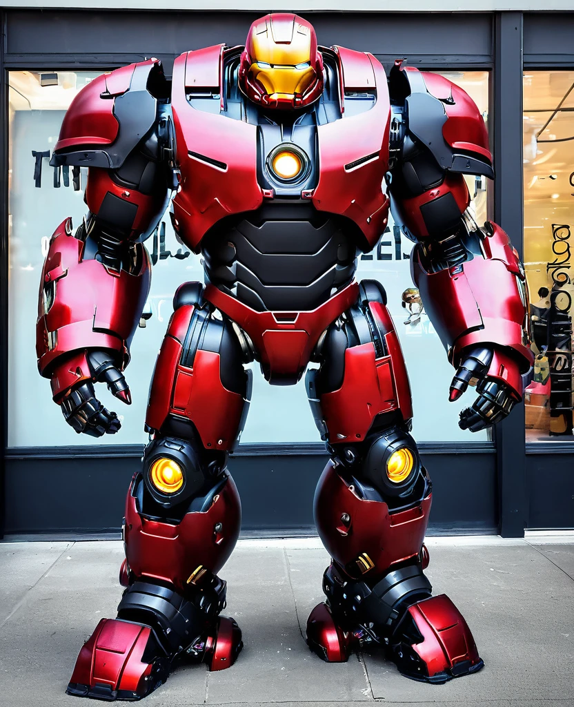 Hulkbuster, black red random colour, giant robot, full body, hulkbuster style