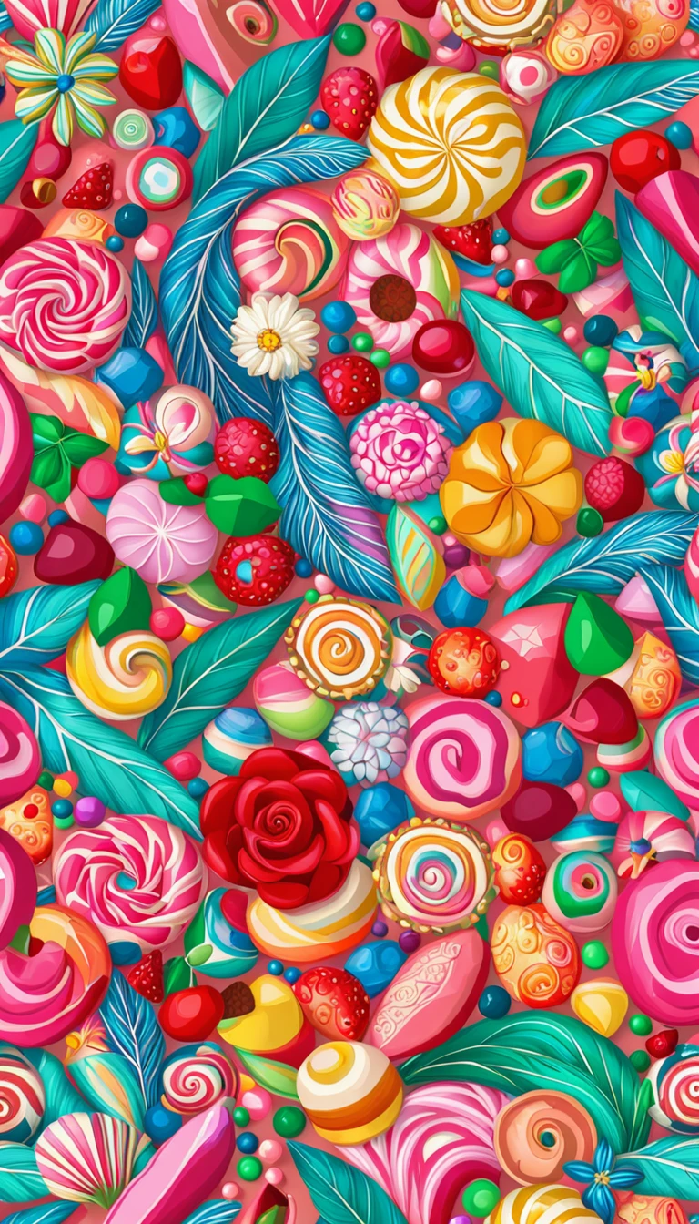 Seas of ((Colorful FEATHER)) (ALOT OF CANDY) In the ((((PINK BACKGROUND)))) — ocean breeze, sun-bleached driftwood, and a touch of salty sea air. ((GOLDEN stars)) colorful BERRIES, ((WHITE SWEET)) jewels, ((COLORFUL butterfly)), ((GREEN LEAFY FLORA)), (strawberry), BLUE rose, cherry || (embroidery) seamless pattern, fruit, butterfly, diamond, pearls, Best quality, masterpiece, ultra high res, (photo realistic:1.4), surrealism, dream-like, ((abstract art)), vector arts, ((ROSE JEWEL)) a close up of a CANDY pattern, CANDY wallpaper, ornate CANDY, CANDY pattern, CANDY explosion, CANDY! intricate, CANDY JEWELs colorful, chinoiserie pattern, VECTOR wallpaper, CANDY renewal, with colorful JEWELs and plants, CANDY dream, garden JEWELs pattern, CANDY patterned skin, CANDY design, CANDY motives, boho CANDY vines, (8k, RAW photo, best quality, masterpiece:1.2, Sharp image, vector) In the ((((BLUE BACKGROUND))))