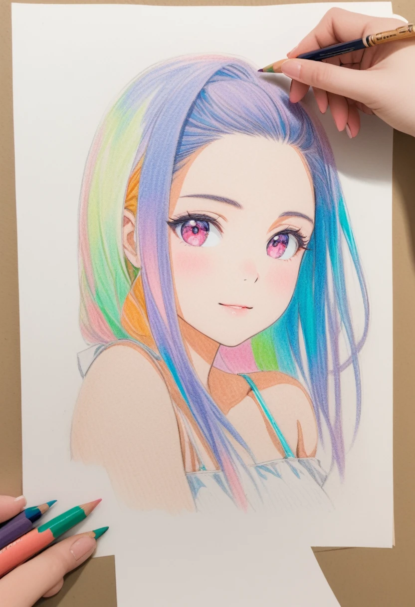 female,short camisole,white,Art,ad,colour pencil drawing,draft drawing