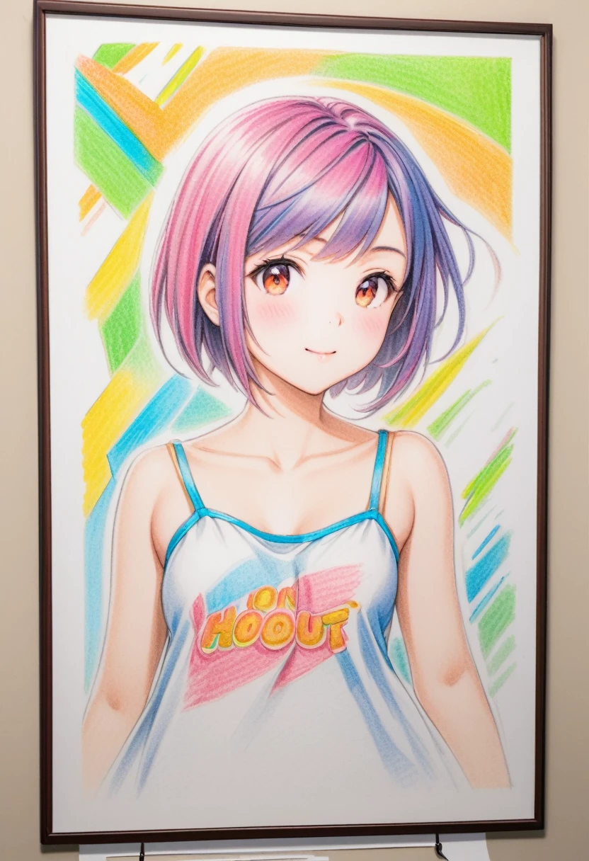  female，short camisole，white，Art，ad，colour pencil drawing，draft drawing 