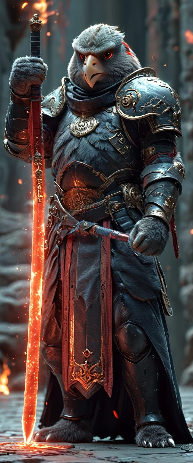 (Cat Hero,whole body,Holds up a sword wrapped in red flame,Wearing dark armor)),((Monk the Monkey,whole body,Martial Arts Uniforms,Take a fighting stance)),((Shiba Inu Samurai,whole body,Black armor and hakama haori,Hold the blue Japanese sword in the center position)),((Parrot Wizard,whole body, magic circle,Carry a walking stick, wizard dressを着ている)), Dungeon Background, High resolution, masterpiece, Highest quality, Very detailed, Very detailed, Ultra-realistic, Hong Kong Style, 3D Fluffy, Cute and adorable close-ups, Cute big round reflective eyes, Long fuzzy fur, Pixar Rendering, unreal engine Cinematic smooth, Exquisite detail, Cinematic