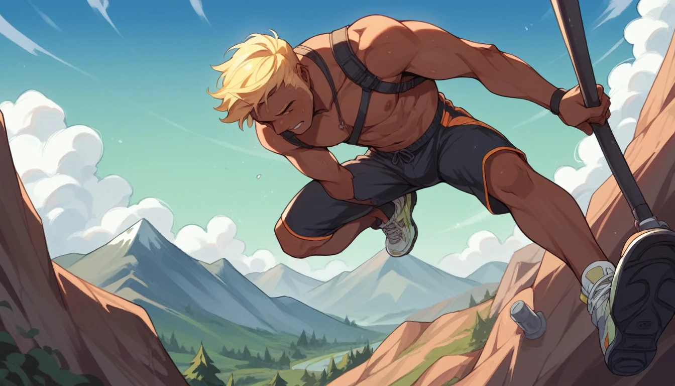 blonde man and dark-skinned woman climbing a mountain on an MTB bike