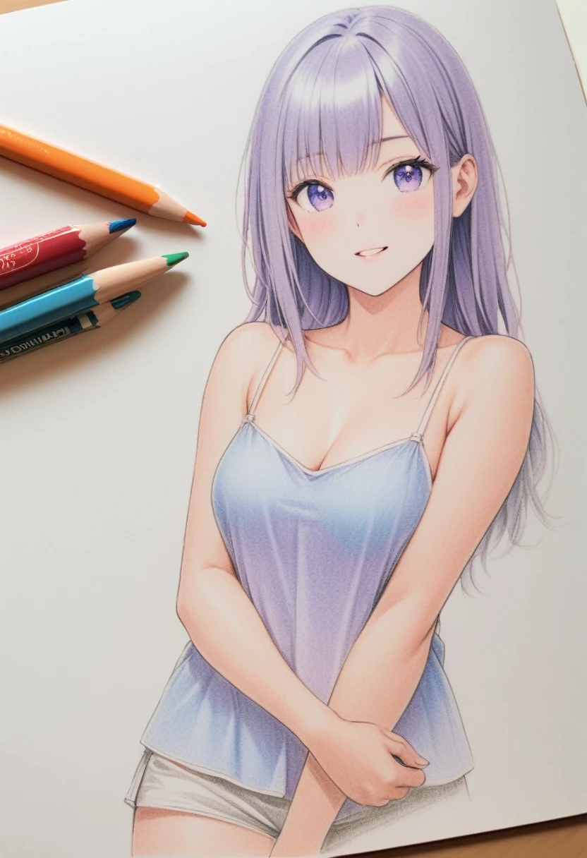 female,short camisole,white,Art,ad,colour pencil drawing,draft drawing