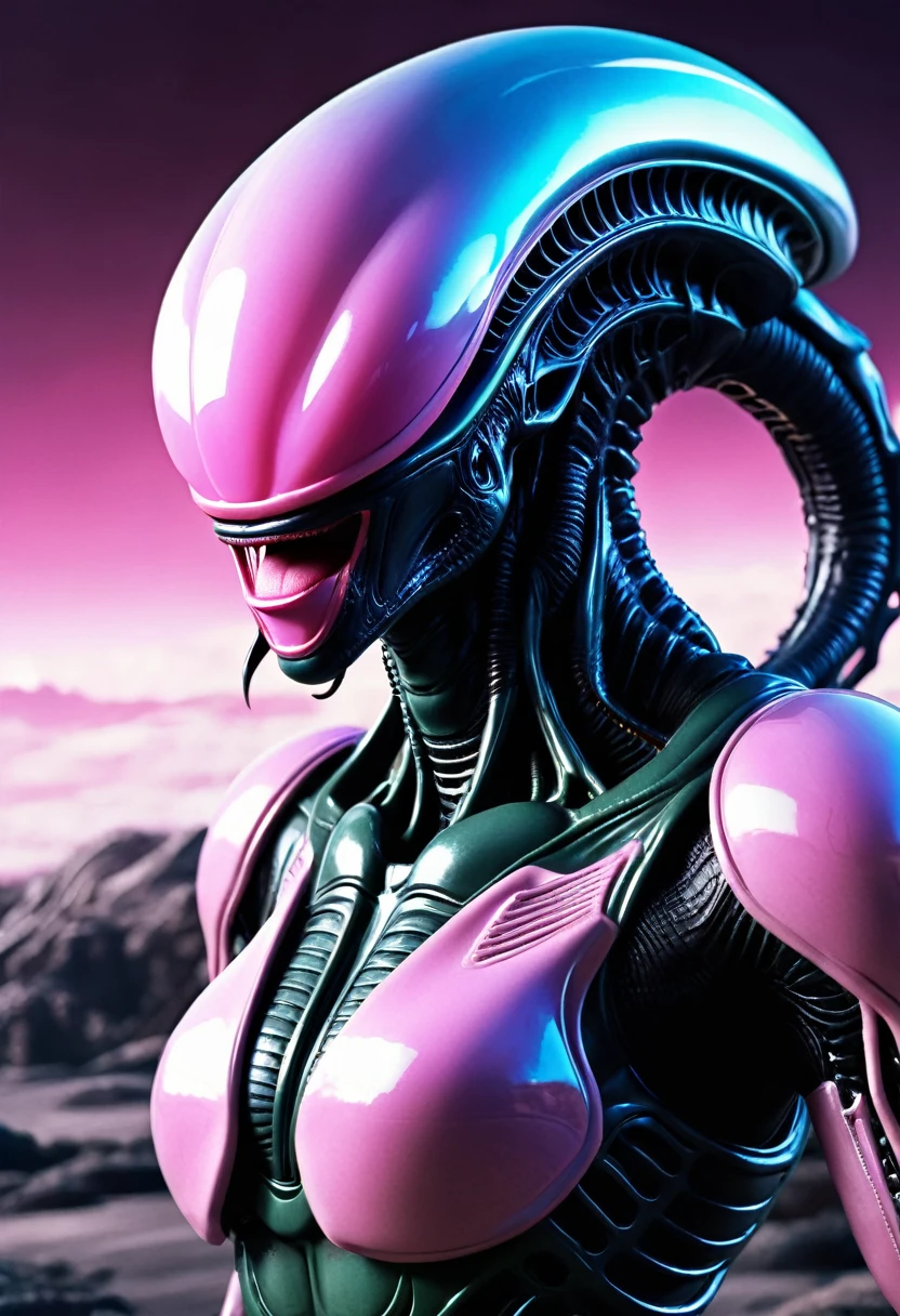(((Very close up (((Xenomorph Alien the eighth passenger fusion Majin Buu))),((Surreal and cinematic images))),(((Color Splash Images))),(((Front Images))),(((Dragon Ball Z))) 