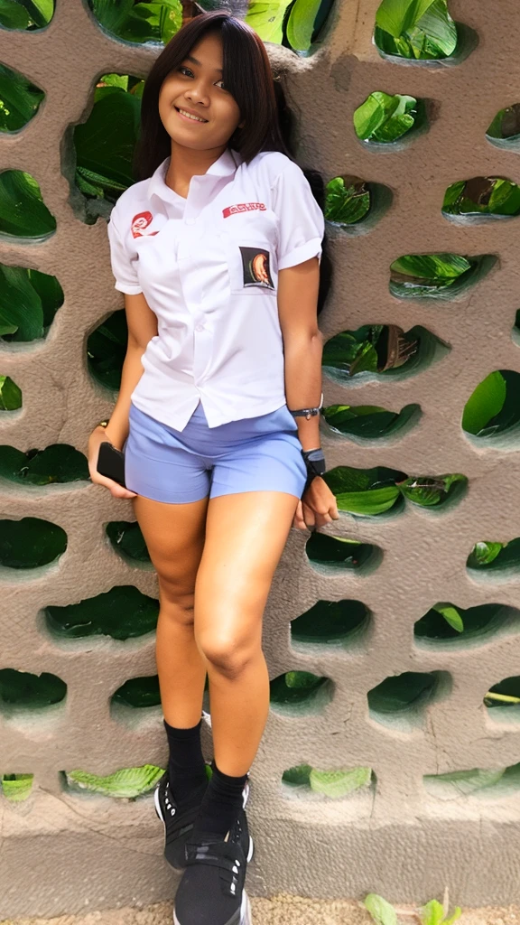 (pp clothes), (realistic), girl showing her panty, show underwear, standing, open legs, view to front, view to camera, wear underwear, visible underwear, Indonesian face, classroom situation