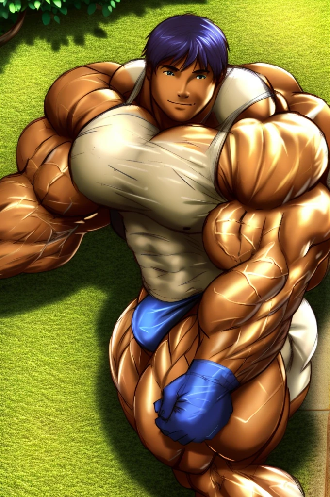 muscular boy , alone , erotic , lying down, garden , soft shading, standing , mbbbbb , SMILE , blue fur, green eyes ,() , white sleeveless shirt and blue thong, hypermuscle, huge muscle , large pectoral muscles, big muscles , muscular thighs, muscular glutes, muscular legs huge muscles , ass muscle, light skin color white , muscle prince , is waiting in the garden , macromuscle , muscle development , too many muscles , yaoi , homosexuals , Little Prince , backwards , muscular buttocks, muscular butt