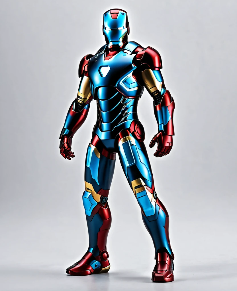 Ironman, over black and small blue colour, full body, face red, ironman style,