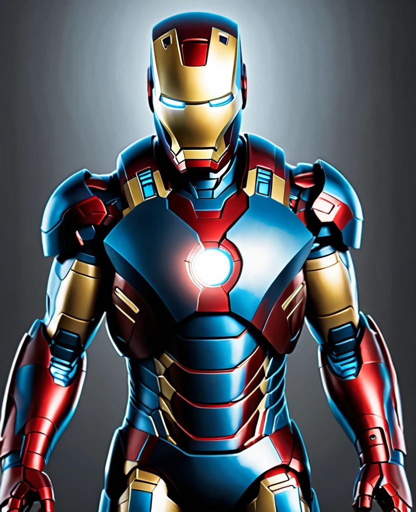 Ironman, over black and small blue colour, full body, face red, ironman style,
