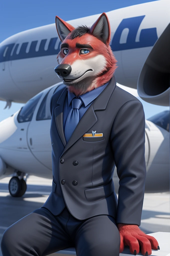 Ivan Fedorovich Wolfbach (Novosibirsk) ,tall handsome, wolf,young, 24 years, brown fur,Kind,(red body:1.3),beautiful blue eyes,Novosibirsk,dressed,civil aviation pilot uniform,shirt,shoulder straps yellow-black, black tie, trousers,airline pilot, commander's cap, trousers,canine, wolf, detailed fur, male, second, paw pads, finger claws,At the viewer, 5 fingers, paws, 5 fingers, smile, wrist watch, т nextel,by xenoforge, (difficult, high detail, digital photography, soft focus, RAW,goes for a walk, ,Very close to the camera,airport,Novosibirsk, smile, good mood, positive, Very close to the camera, shirt в клетку, At the hairdresser, without hair,
Photorealism, realistic, photorealistic, digital style, Subsurface scattering,I look at the viewer,is sitting, looks at the mirror, men's cosmetics, perfume perfumery, shirt в клетку,
masterpiece, Best quality, ultra realistic, 8 thousand.)
