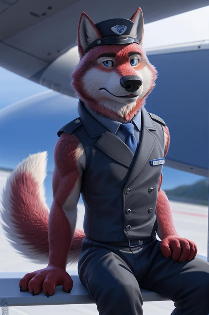 Ivan Fedorovich Wolfbach (Novosibirsk) ,tall handsome, wolf,young, 24 years, brown fur,Kind,(red body:1.3),beautiful blue eyes,Novosibirsk,dressed,civil aviation pilot uniform,shirt,shoulder straps yellow-black, black tie, trousers,airline pilot, commander&#39;s cap, trousers,canine, wolf, detailed fur, male, second, paw pads, finger claws,At the viewer, 5 fingers, paws, 5 fingers, smile, wrist watch, т nextel,by xenoforge, (difficult, high detail, digital photography, soft focus, RAW,goes for a walk, ,Very close to the camera,airport,Novosibirsk, smile, good mood, positive, Very close to the camera, shirt в клетку, At the hairdresser, without hair, 
Photorealism, realistic, photorealistic, digital style, Subsurface scattering,I look at the viewer,is sitting, looks at the mirror, men&#39;s cosmetics, perfume perfumery, shirt в клетку, 
masterpiece, Best quality, ultra realistic, 8 thousand.)