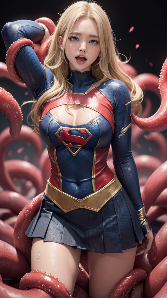 (8k、Highest quality、masterpiece:1.2)、(Realism、Photorealistic:1.37)、Ultra high definition、(Highest quality)、(masterpiece)、Supergirl trapped by tentacles、(Perfect fit body、Perfect fit、Perfect Thighs)、(((Wearing the Supergirl suit、skirt、Damaged、Torn、Thighs in Torn clothes、 Exposed arms)))、Long Hair、Long Hair、(((Tattered clothes、Too much exposure、Torn clothes、引き裂かれたskirt、ボロボロのskirt、White liquid all over the body、White liquid sticks to the body、 on the face、胸に白colorの液体、)))、(((The background is a prison、Hands clasped behind head、Surrounded by tentacles、The body is connected by many tentacles.、Hands bound by tentacles、The legs are tied with tentacles、Tentacles groping the whole body、color々Mature woman posing))),(Open your mouth、Scream、painでうめき声をあげる, painを感じ, Flowing Tears:1.5), pain, I&#39;m in pain and crying、A meat stick is stuck in his crotch、