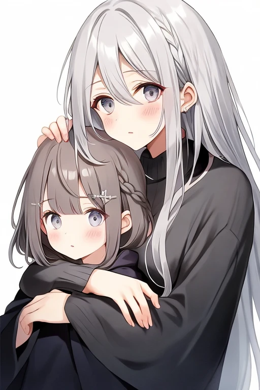 beautiful older woman with long grey hair and dark grey eyes