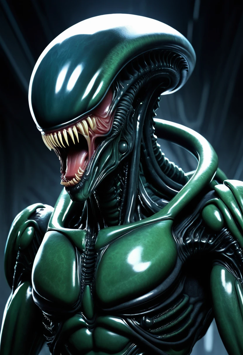 (((Very close up (((Xenomorph Alien the eighth passenger fusion Imperfect Cel))),((Surreal and cinematic images))),(((Color Splash Images))),(((Front Images))),(((Dragon Ball Z)))