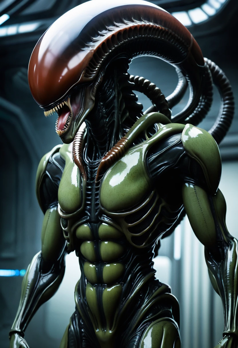 (((Very close up (((Xenomorph Alien the eighth passenger fusion Imperfect Cel))),((Surreal and cinematic images))),(((Color Splash Images))),(((Front Images))),(((Dragon Ball Z)))