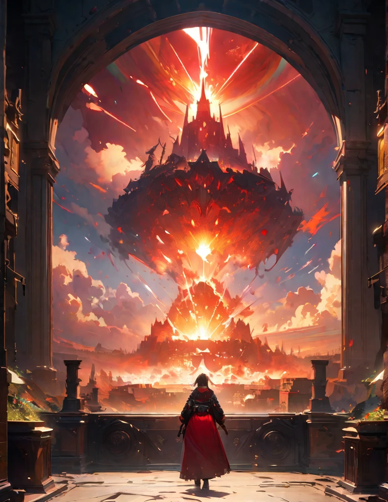 quality(8k wallpaper of extremely detailed CG unit, ​masterpiece, hight resolution, top-quality, top-quality ,hyper realisitic, digitial painting,increase the resolution,RAW photos，best qualtiy,highly detailed,the wallpaper),BREAK,8K, white angels with nimbs is glowing , ancient castle, peoples prying, mage casting spell circles glowing red color, 