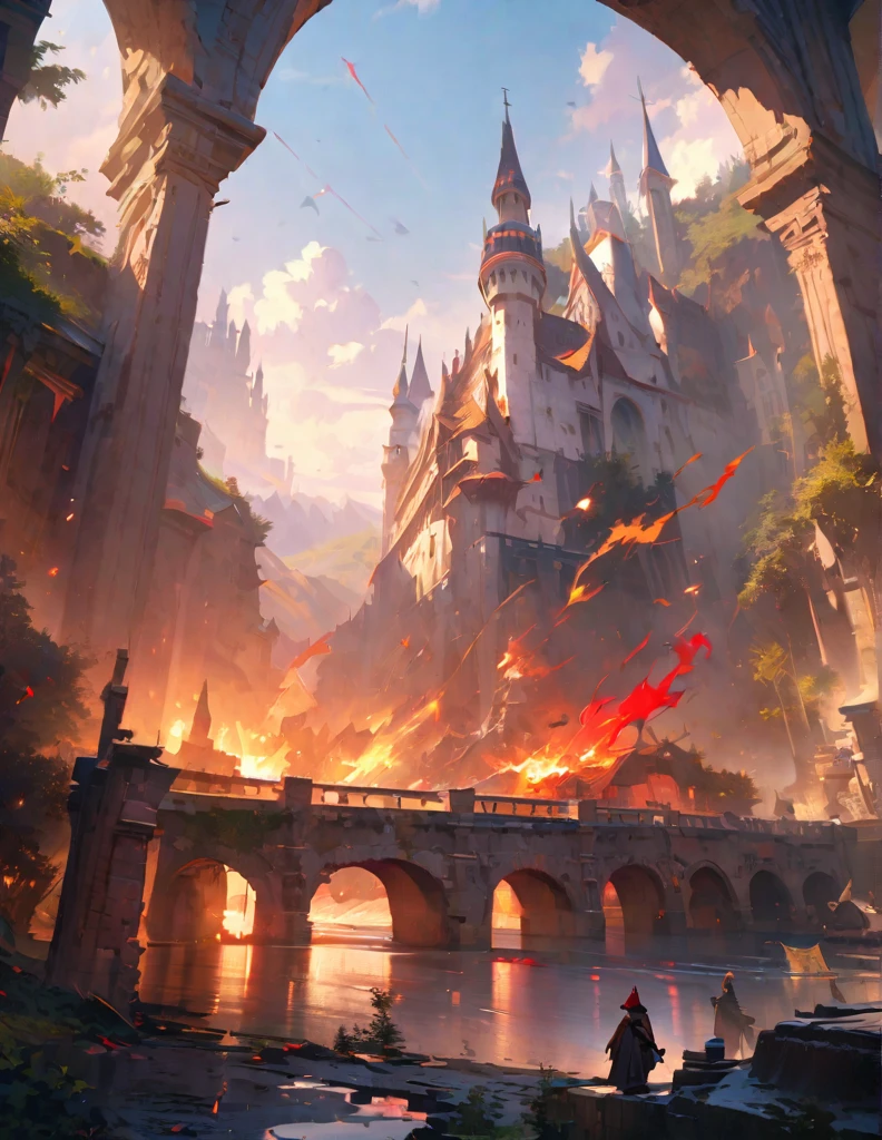 quality(8k wallpaper of extremely detailed CG unit, masterpiece, hight resolution, top-quality, top-quality ,hyper realisitic, digitial painting,increase the resolution,RAW photos,best qualtiy,highly detailed,the wallpaper),BREAK,8K, white angels with nimbs is glowing , ancient castle, peoples prying, mage casting spell circles glowing red color,